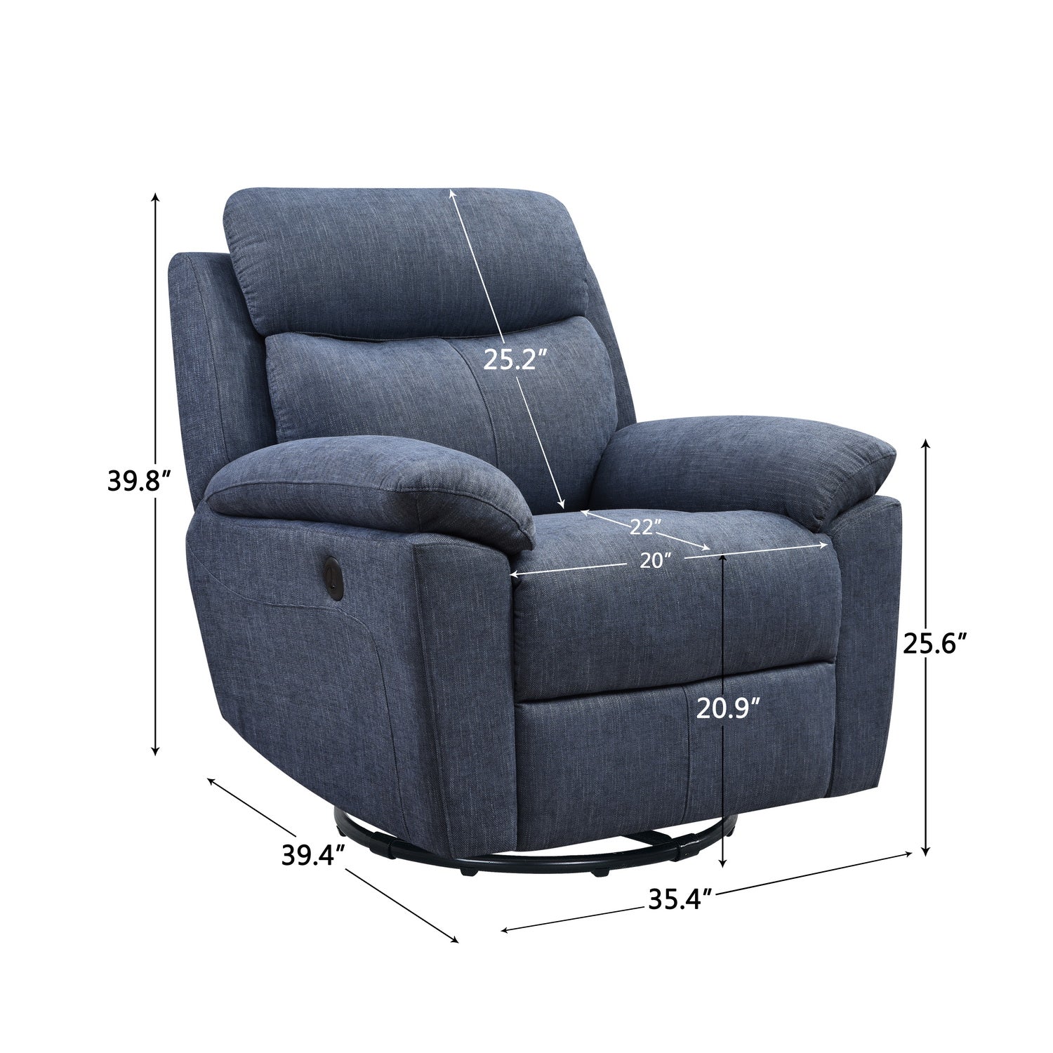 Light Grey Fabric Glider & Swivel Power Recliner With Usb Port - 35" x 39" x 39"