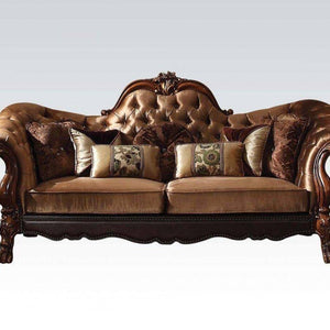 Golden Brown Velvet Loveseat W5 Pillows 73" X 45" X 48"
