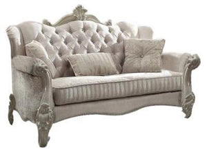 Ivory Velvet Loveseat W3 Pillows 69" X 43" X 45"