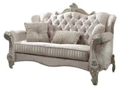 Ivory Velvet Loveseat W3 Pillows 69" X 43" X 45"
