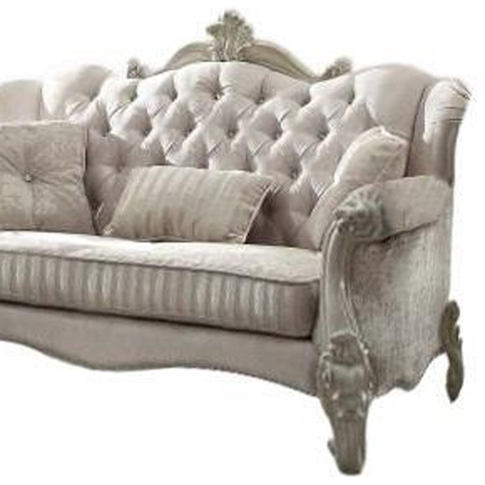 Ivory Velvet Loveseat W3 Pillows 69" X 43" X 45"