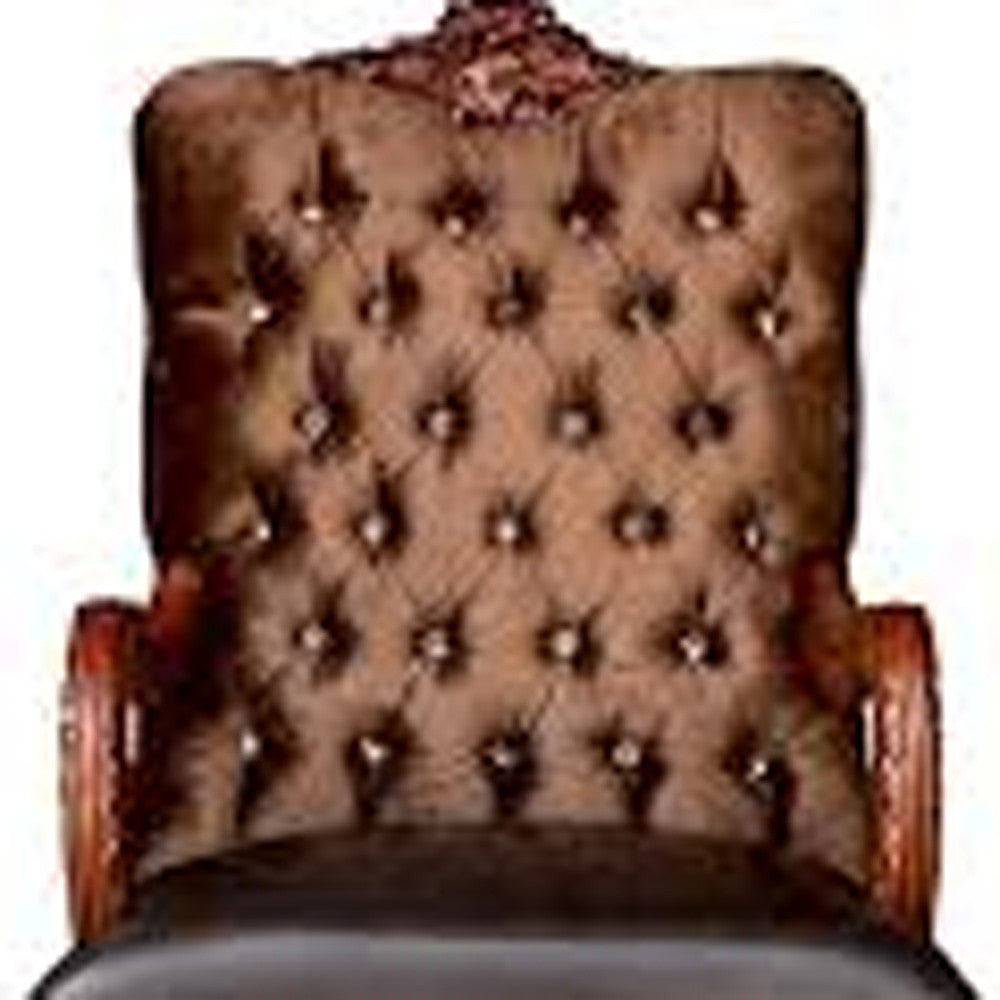 Golden Brown Velvet Chair With Pillow - 34" x 33" x 48"