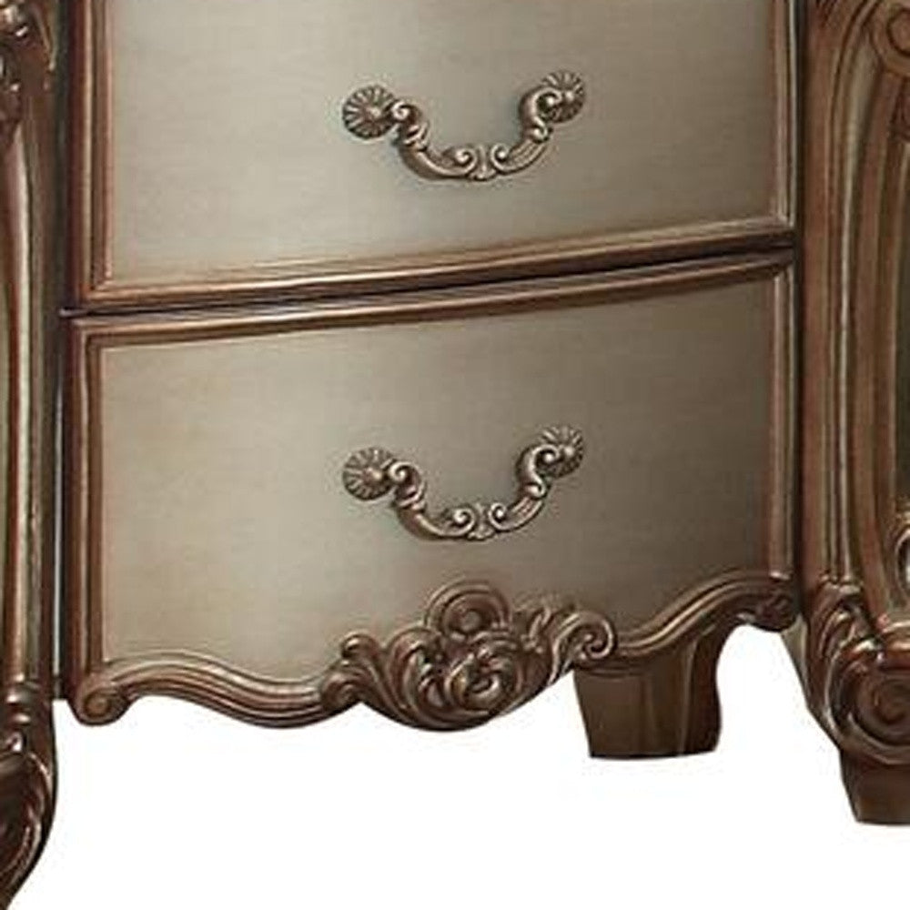 34" X 20" X 30" Gold Patina  Bone Patina Nightstand