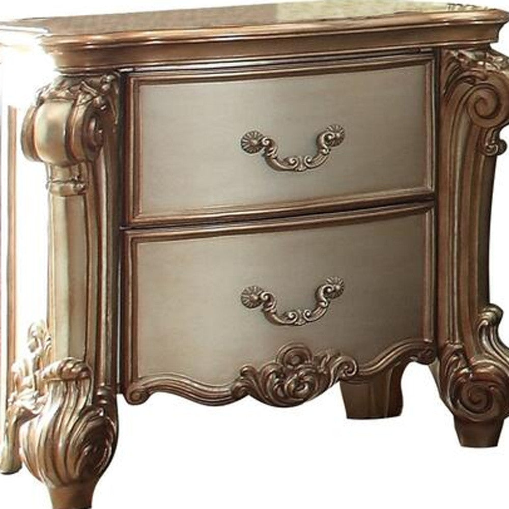 34" X 20" X 30" Gold Patina  Bone Patina Nightstand