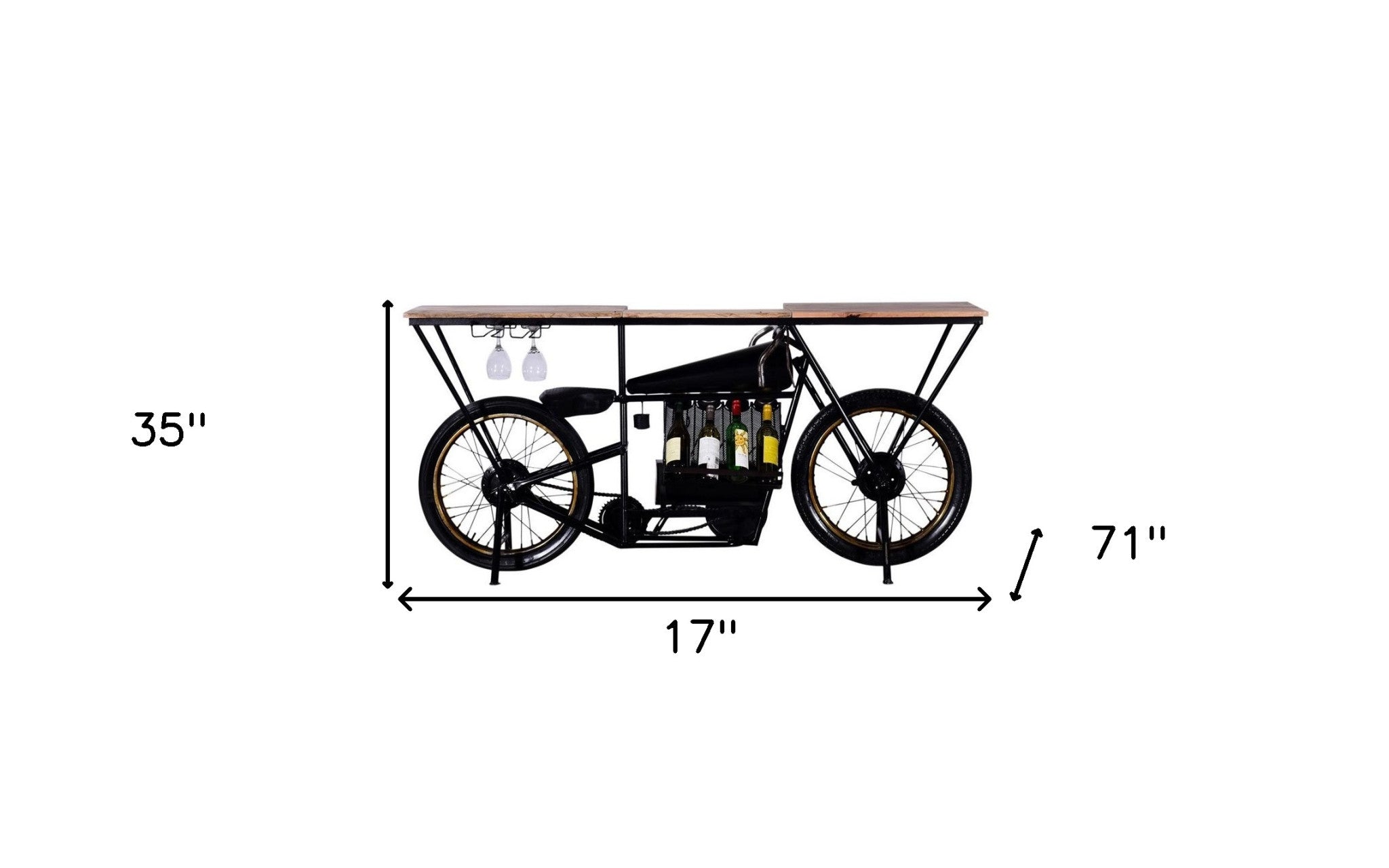 Black Motorcycle Wine Bar - 17" x 71" x 35"