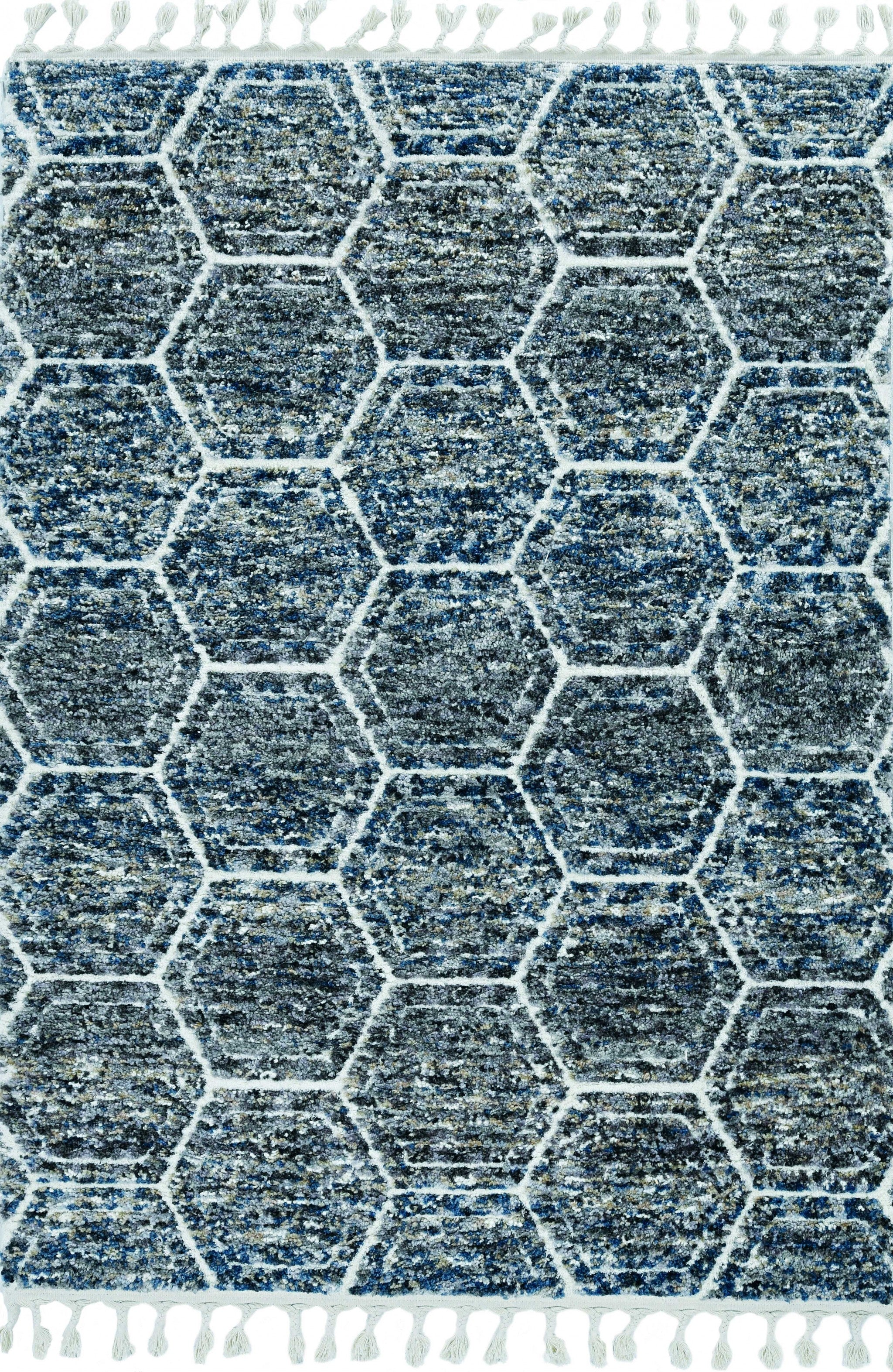 2' X 7' Grey Or Teal Geometric Hexagon Runner Rug With Fringe
