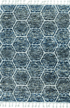2' X 7' Grey Or Teal Geometric Hexagon Runner Rug With Fringe
