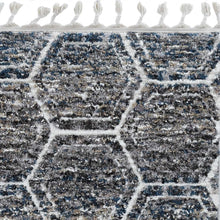 2' X 7' Grey Or Teal Geometric Hexagon Runner Rug With Fringe