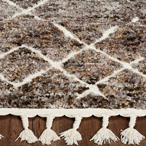 2' X 7' Mocha Geometric Diamond Runner Rug With Fringe