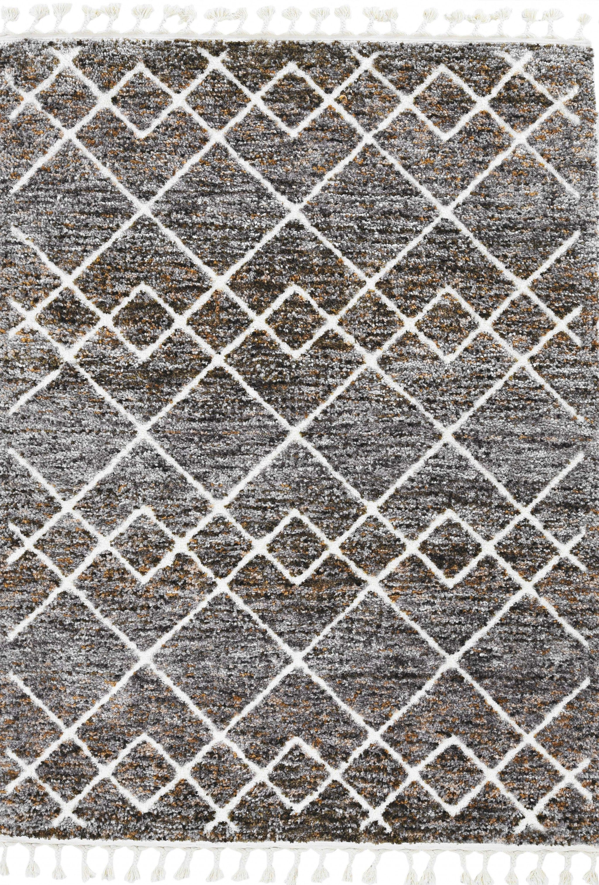 2' X 7' Mocha Geometric Diamond Runner Rug With Fringe
