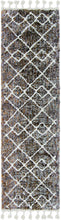 2' X 7' Mocha Geometric Diamond Runner Rug With Fringe