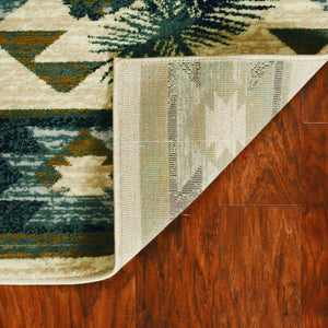 7' Round Ivory Or Blue Geometric Lodge Pattern Indoor Area Rug