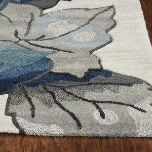 8' Ivory Blue Hand Tufted Oversized Floral Indoor Runner Rug