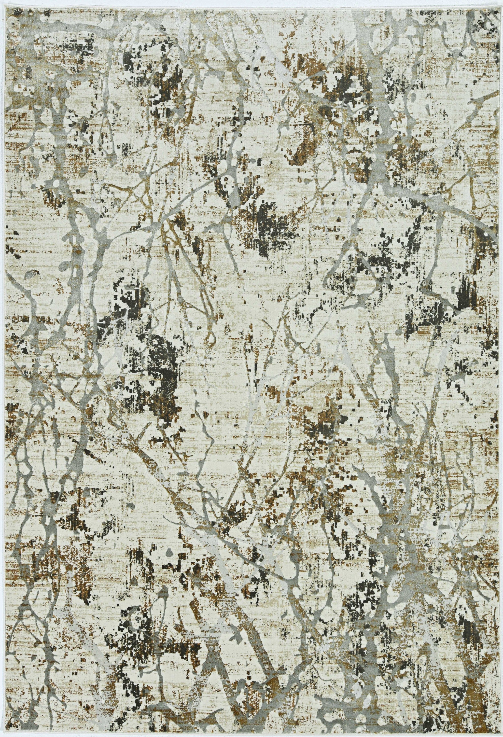 3' X 5' Ivory Or Gold Abstract Viscose Area Rug