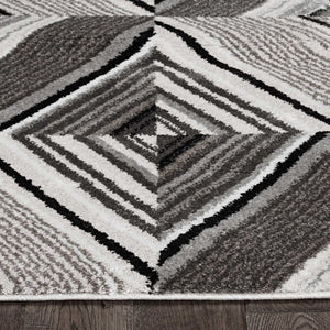 8' Grey Mocha Machine Woven Geometric Illusion Indoor Runner Rug