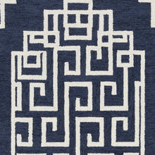 2'X4' Navy Blue Ivory Hand Tufted Greek Key Medallion Indoor Accent Rug