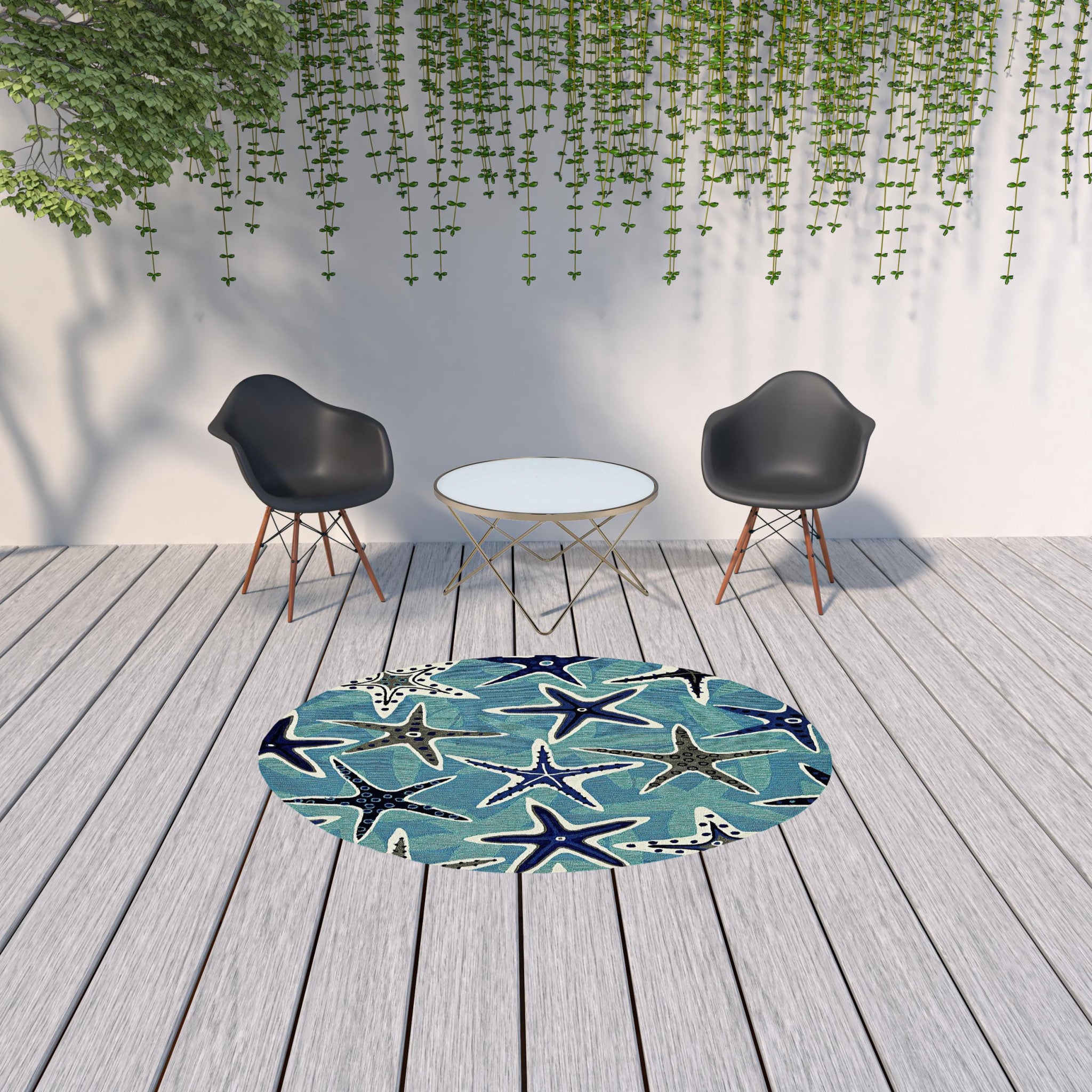 3' X 5' Blue Sand Dollar Indoor Outdoor Area Rug