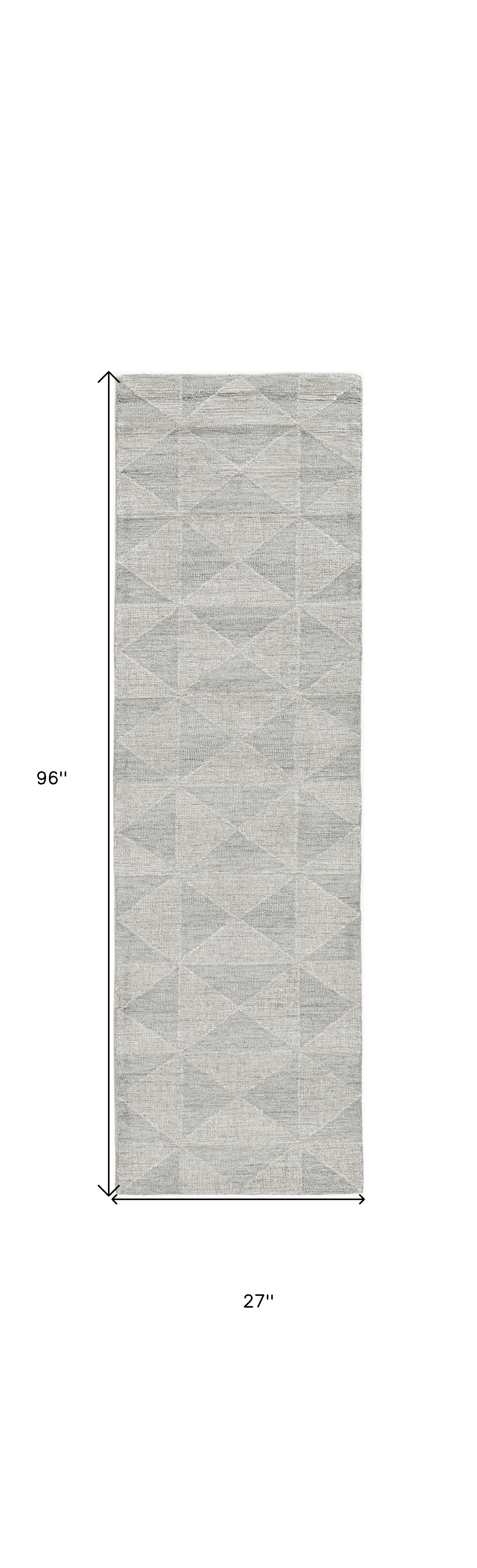 8' Ivory Hand Tufted Space Dyed Geometric Indoor Runner Rug