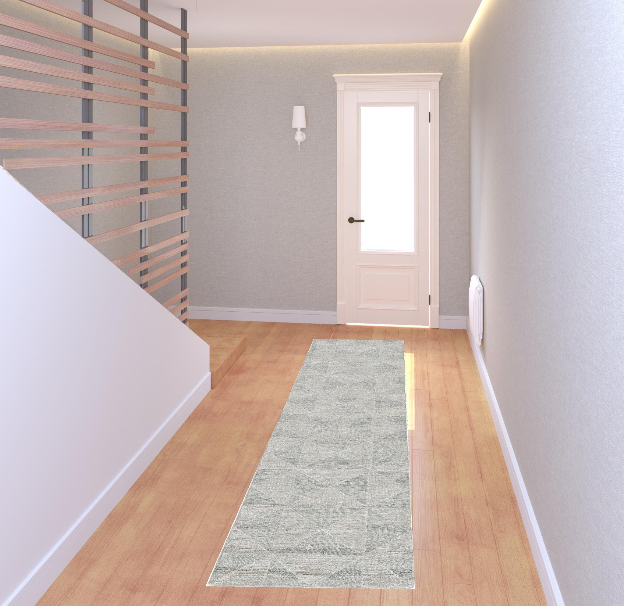 8' Ivory Hand Tufted Space Dyed Geometric Indoor Runner Rug