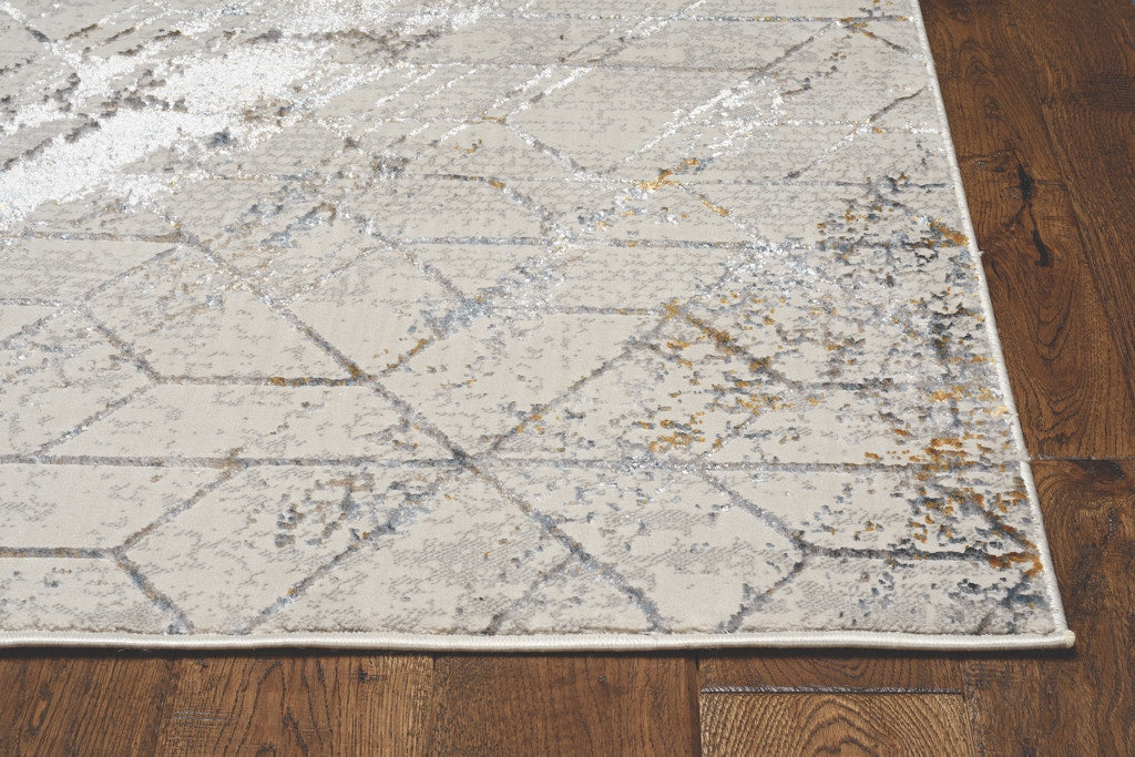 7' Ivory Machine Woven Abstract Geometric Indoor Runner Rug