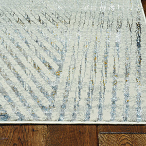 7' Ivory Grey Machine Woven Geometric Lines Indoor Runner Rug