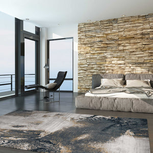 7' Grey Brick Machine Woven Abstract Watercolor Indoor Runner Rug