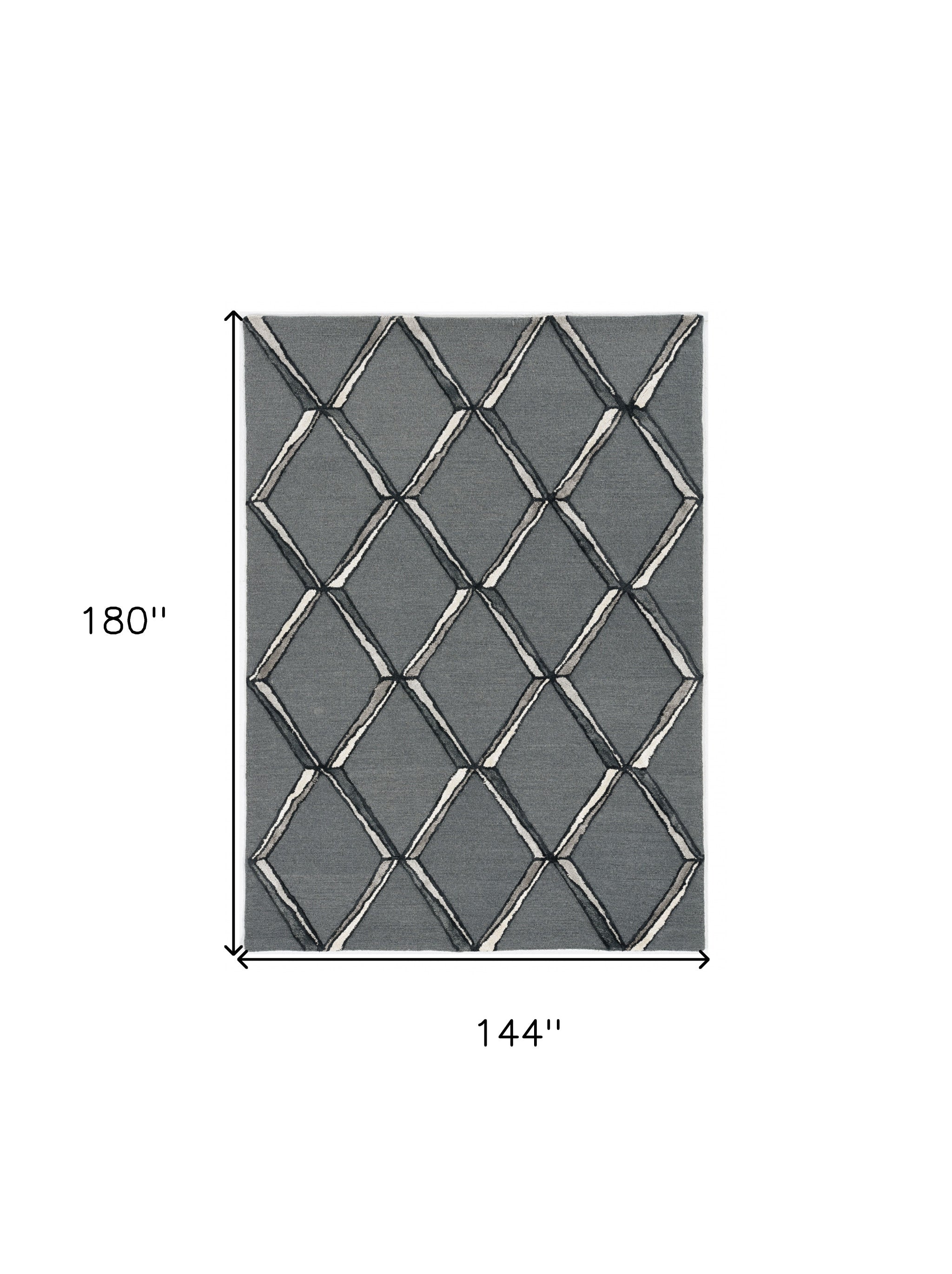 12'X15' Charcoal Silver Hand Tufted Diamond Pattern Indoor Area Rug