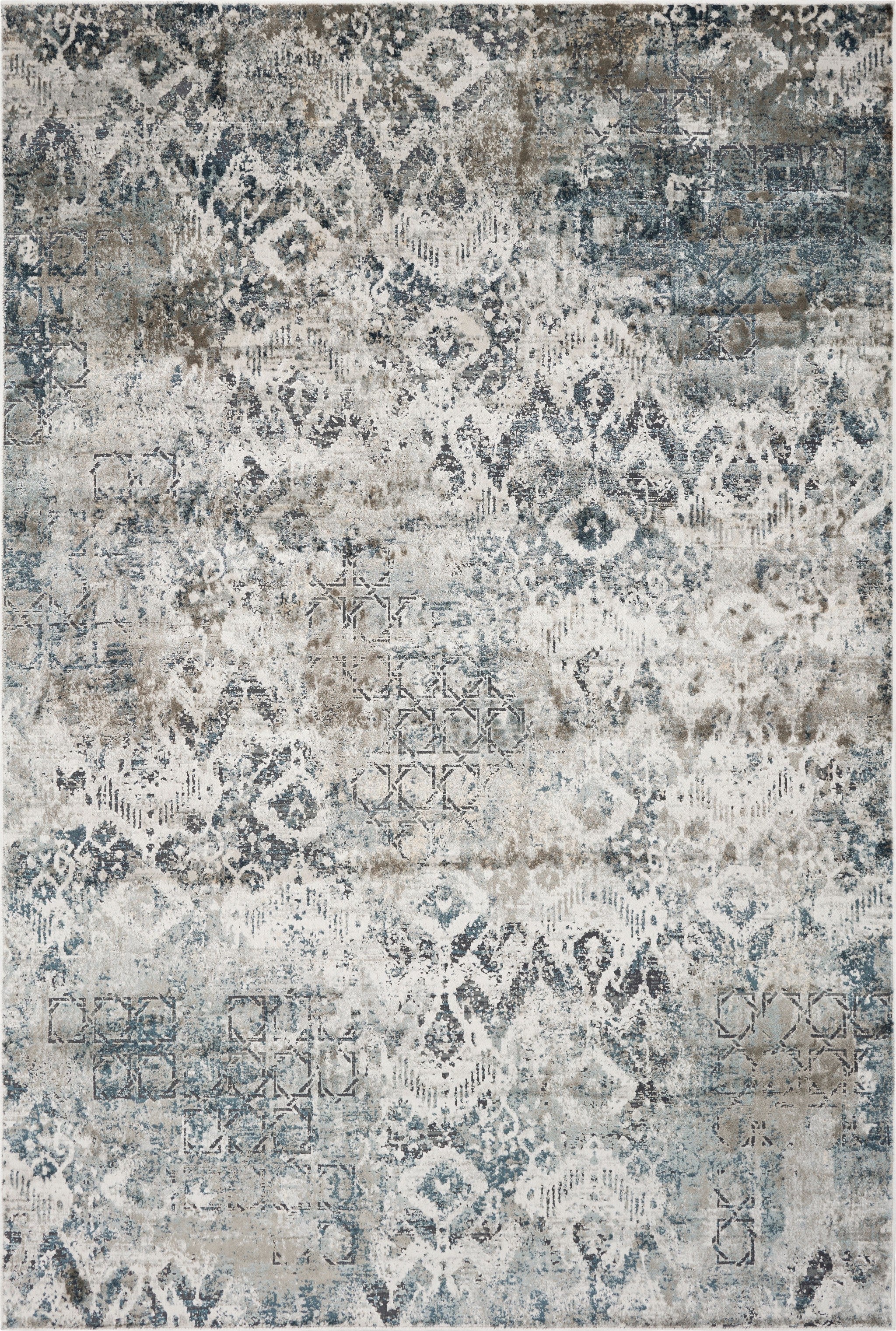 8' Teal Machine Woven Distressed Traditional Indoor Runner Rug