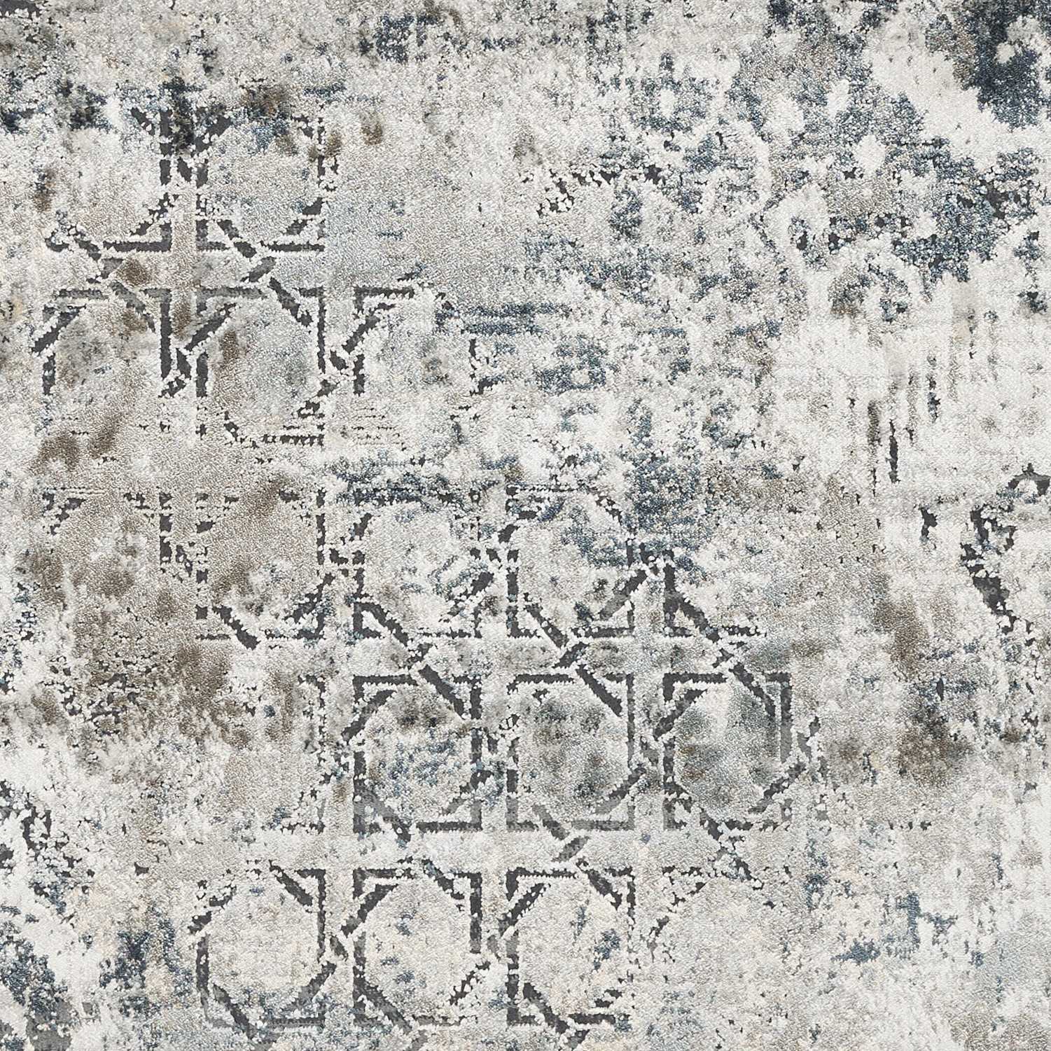 8' Teal Machine Woven Distressed Traditional Indoor Runner Rug