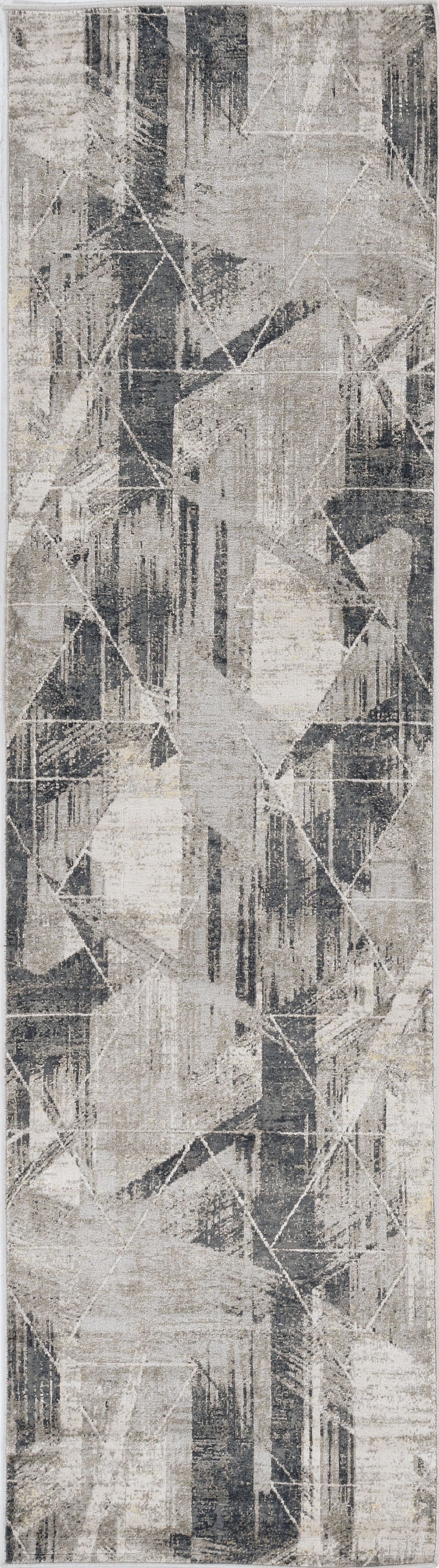 8' Grey Machine Woven Abstract Geometric Indoor Runner Rug
