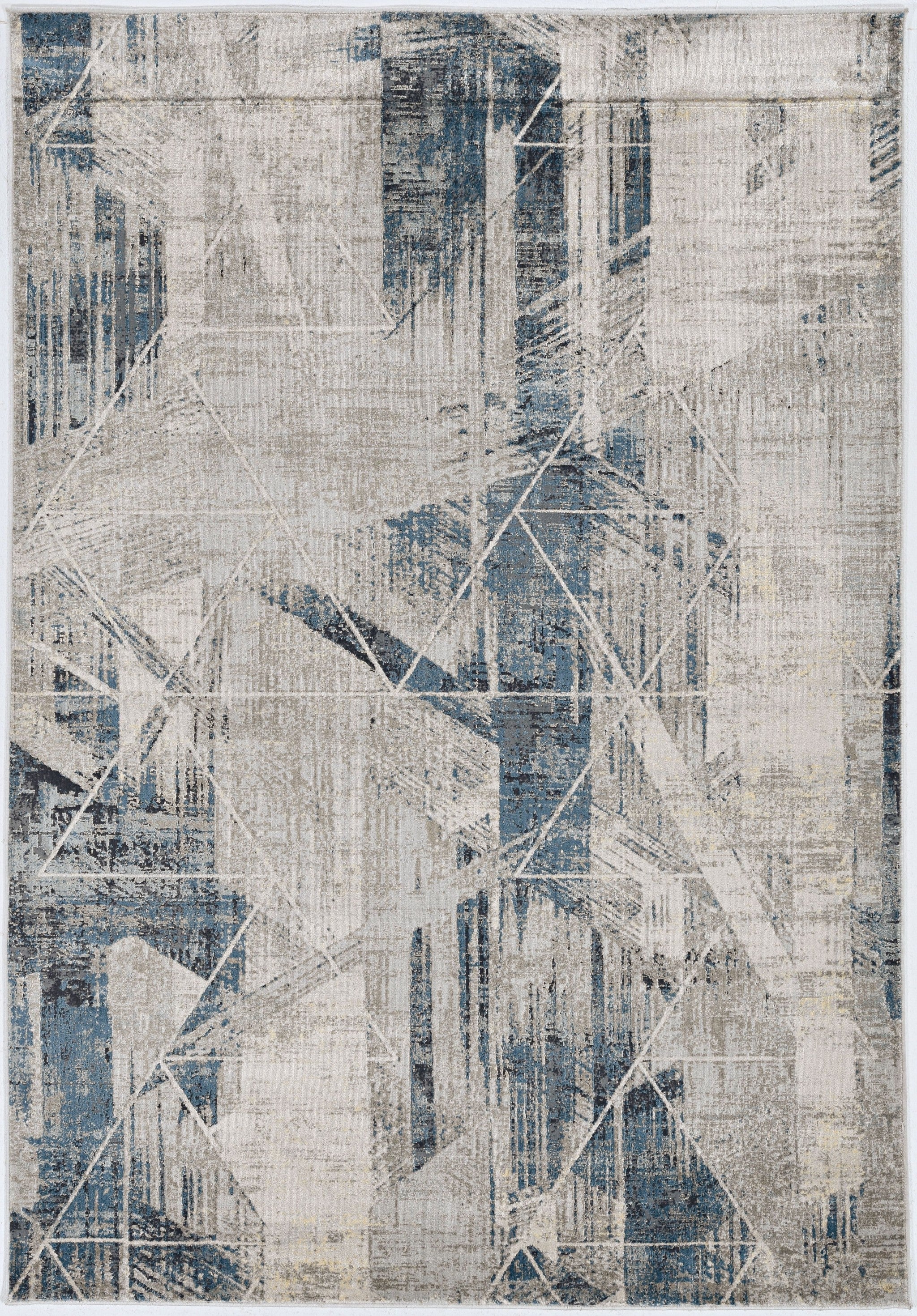 3'X5' Grey Blue Machine Woven Abstract Geometric Indoor Area Rug