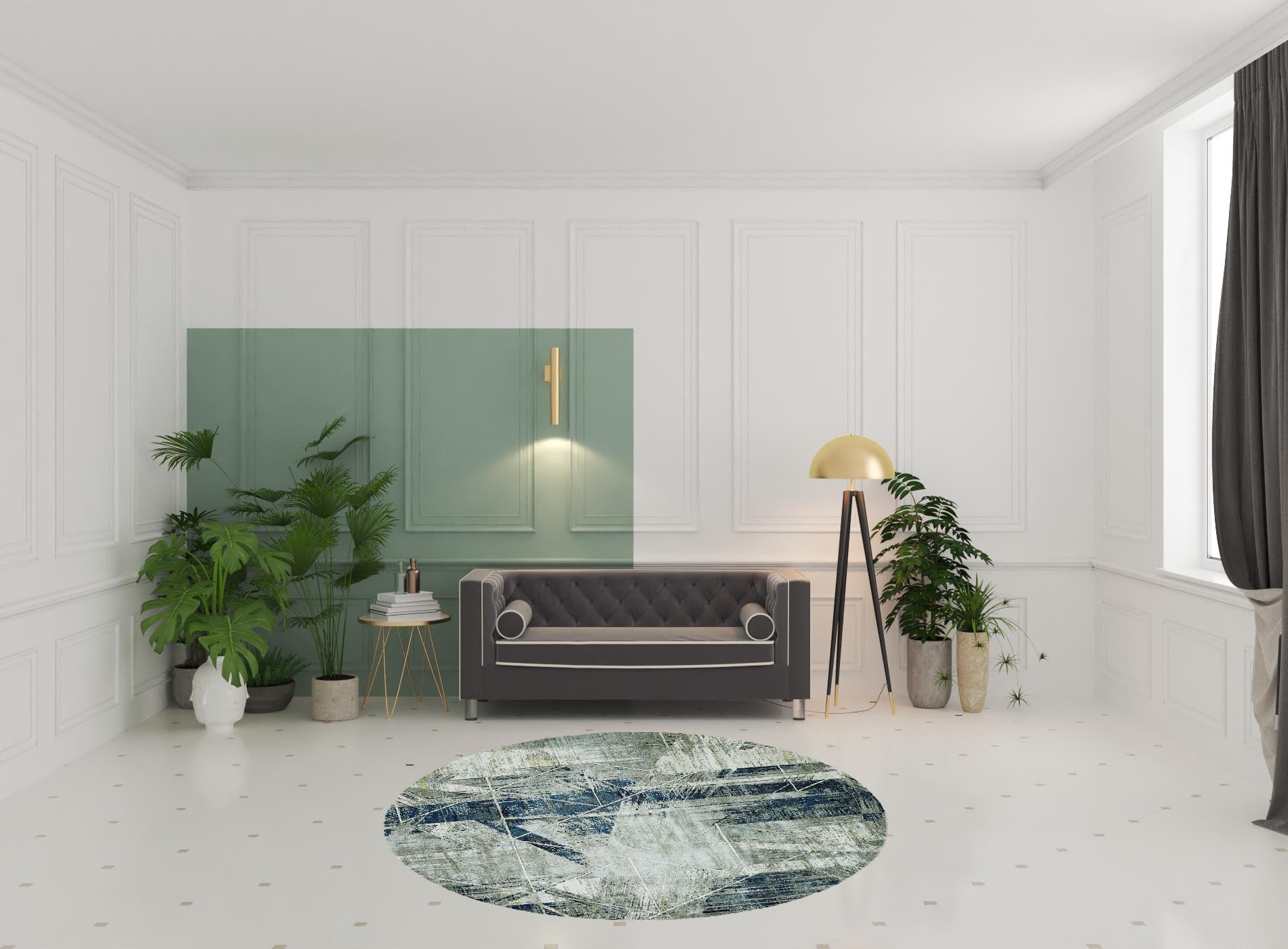 3'X5' Grey Blue Machine Woven Abstract Geometric Indoor Area Rug