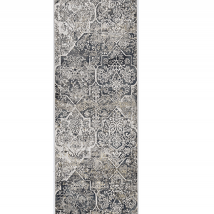 8' Grey Machine Woven Quatrefoil Indoor Runner Rug