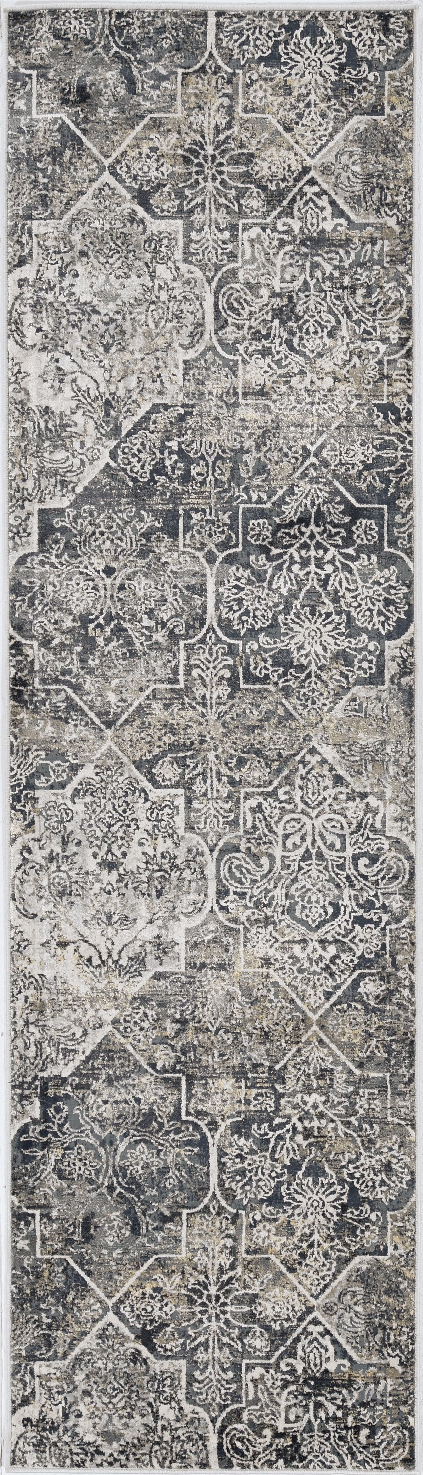 8' Grey Machine Woven Quatrefoil Indoor Runner Rug