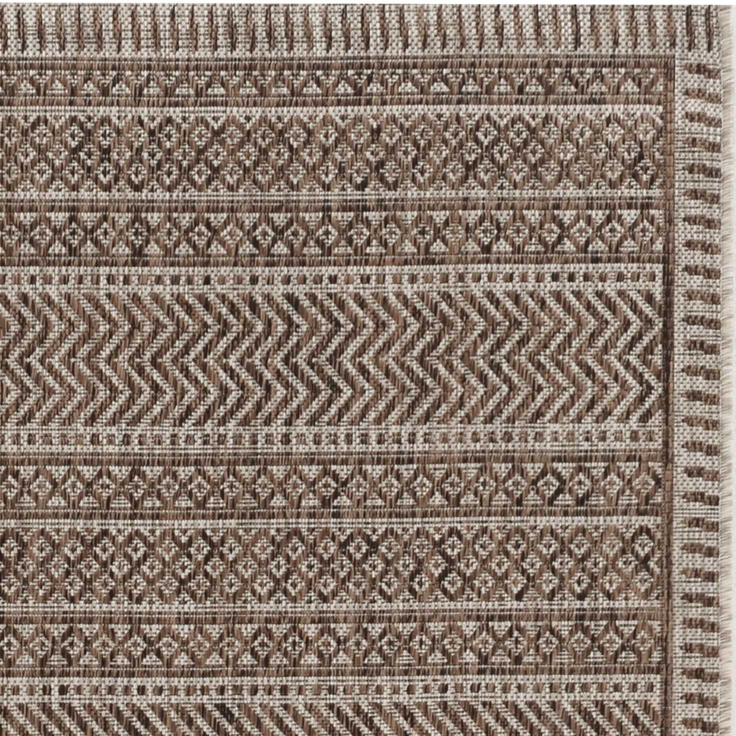 5'X7' Mocha Machine Woven Uv Treated Tribal Indoor Outdoor Area Rug