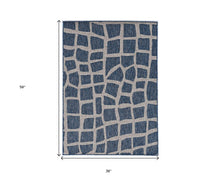3'X4' Blue Grey Machine Woven Uv Treated Abstract Indoor Outdoor Accent Rug