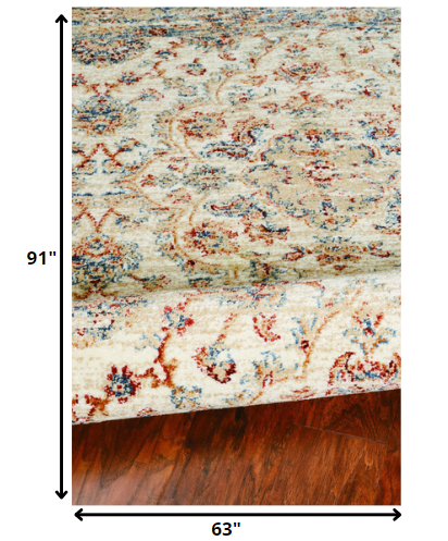 3' X 5' Ivory Floral Vines Area Rug