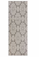7' Grey Ivory Machine Woven Floral Indoor Runner Rug