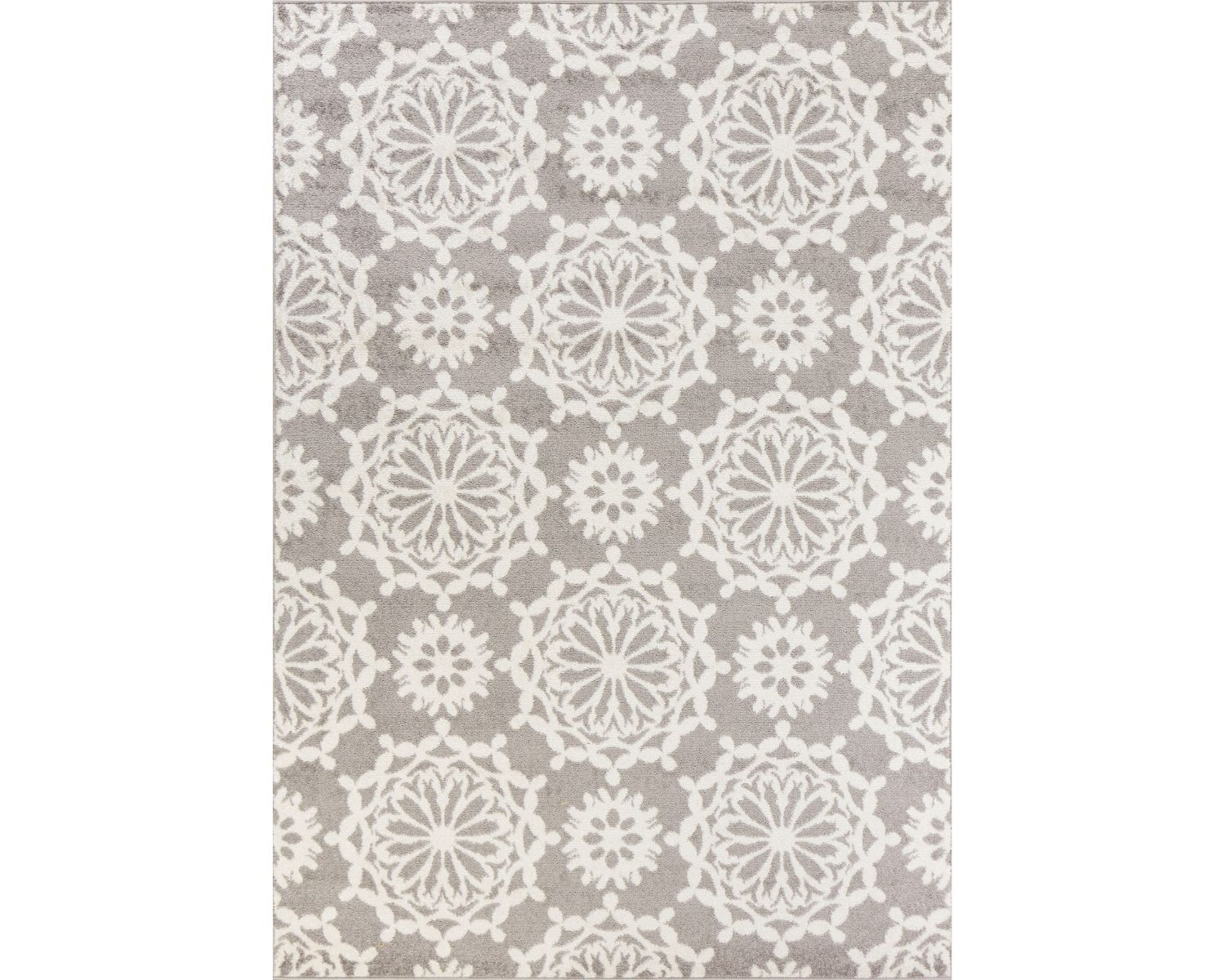 7' Grey Ivory Machine Woven Floral Indoor Runner Rug
