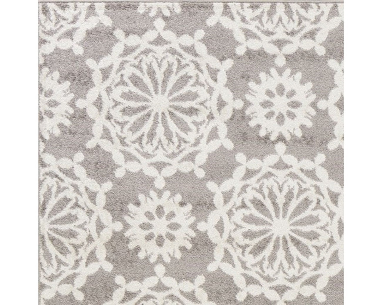 7' Grey Ivory Machine Woven Floral Indoor Runner Rug