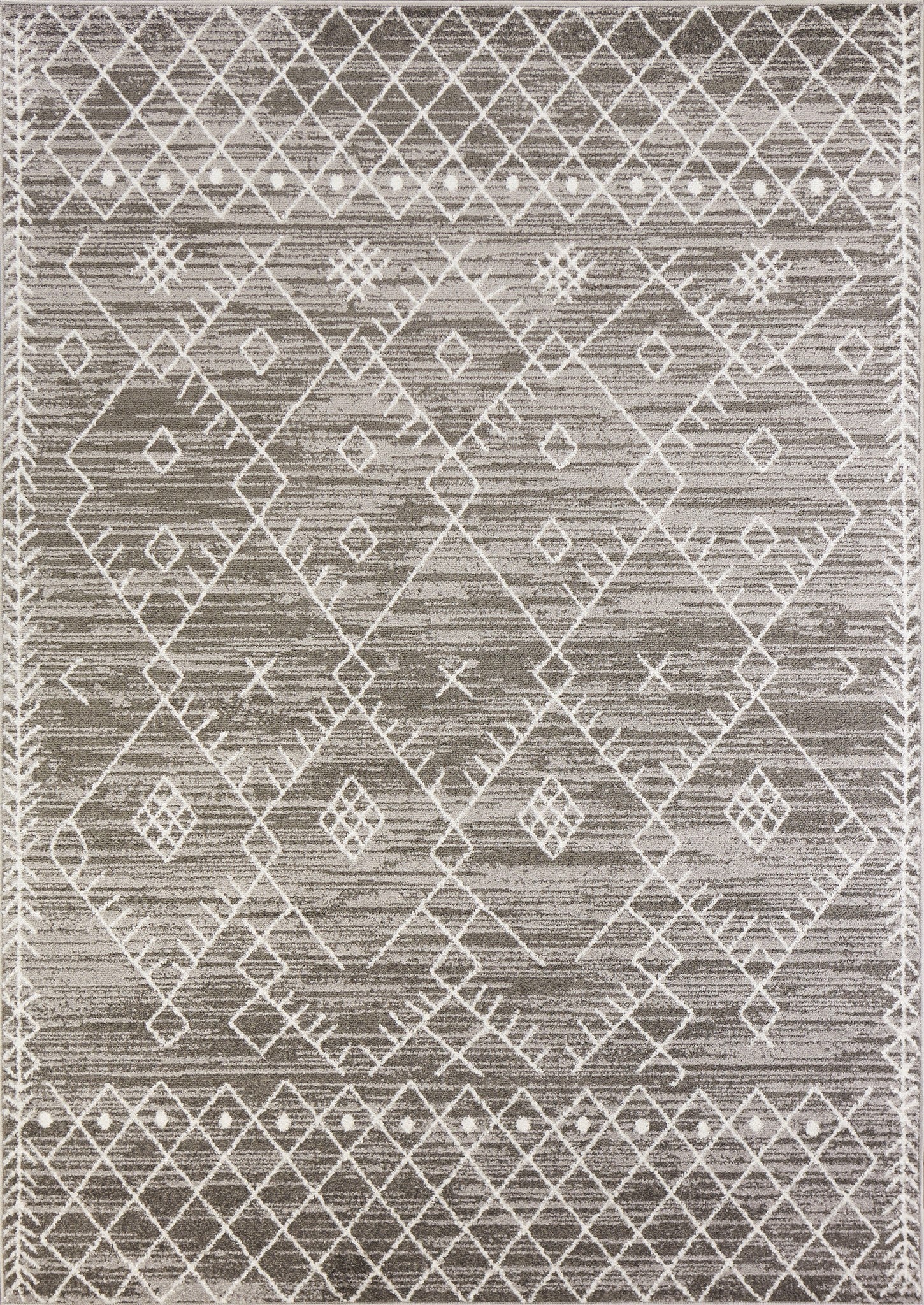 2' X 7' Gray And White Boho Geo Area Rug