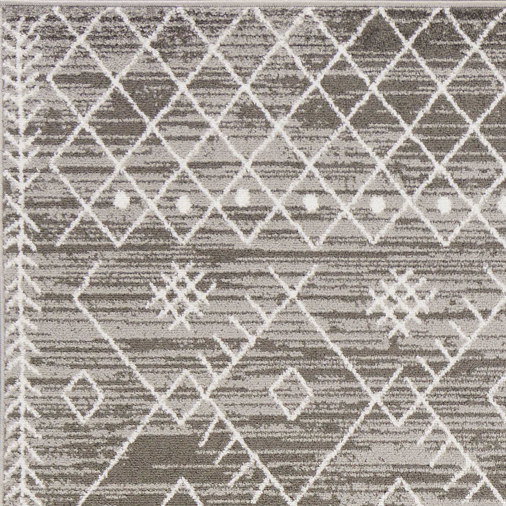 2' X 7' Gray And White Boho Geo Area Rug