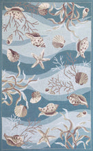 Seafoam Green Hand Hooked Sea Shells Indoor Runner Rug 8'