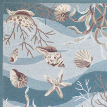 Seafoam Green Hand Hooked Sea Shells Indoor Runner Rug 8'