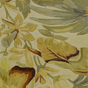 3' X 5' Ivory Tropical Leaves Wool Indoor Area Rug