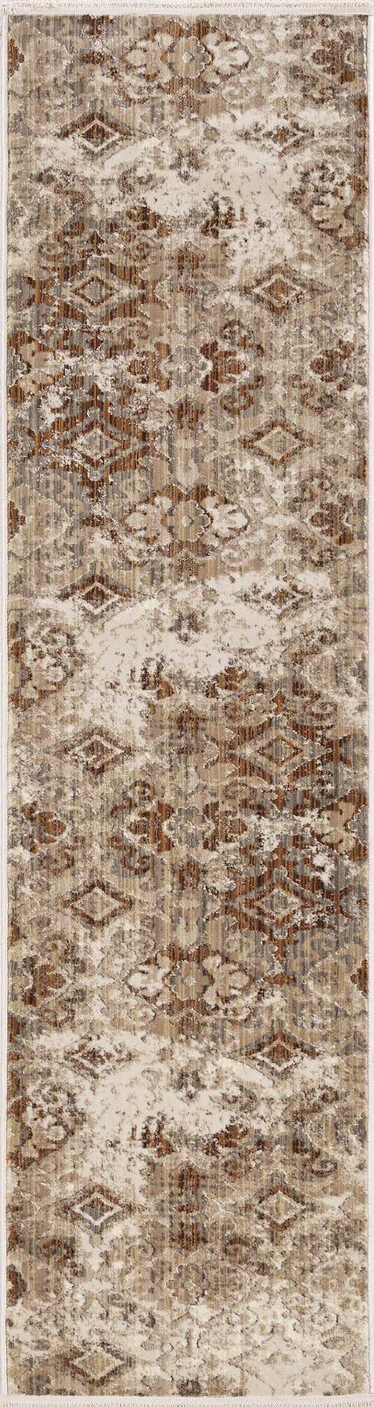 7' Sand Ivory Machine Woven Distressed Traditional Round Area Rug