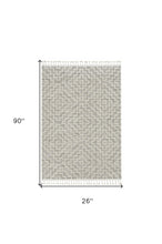 12'X15' Ivory Grey Machine Woven Diamond Pattern With Fringe Indoor Area Rug
