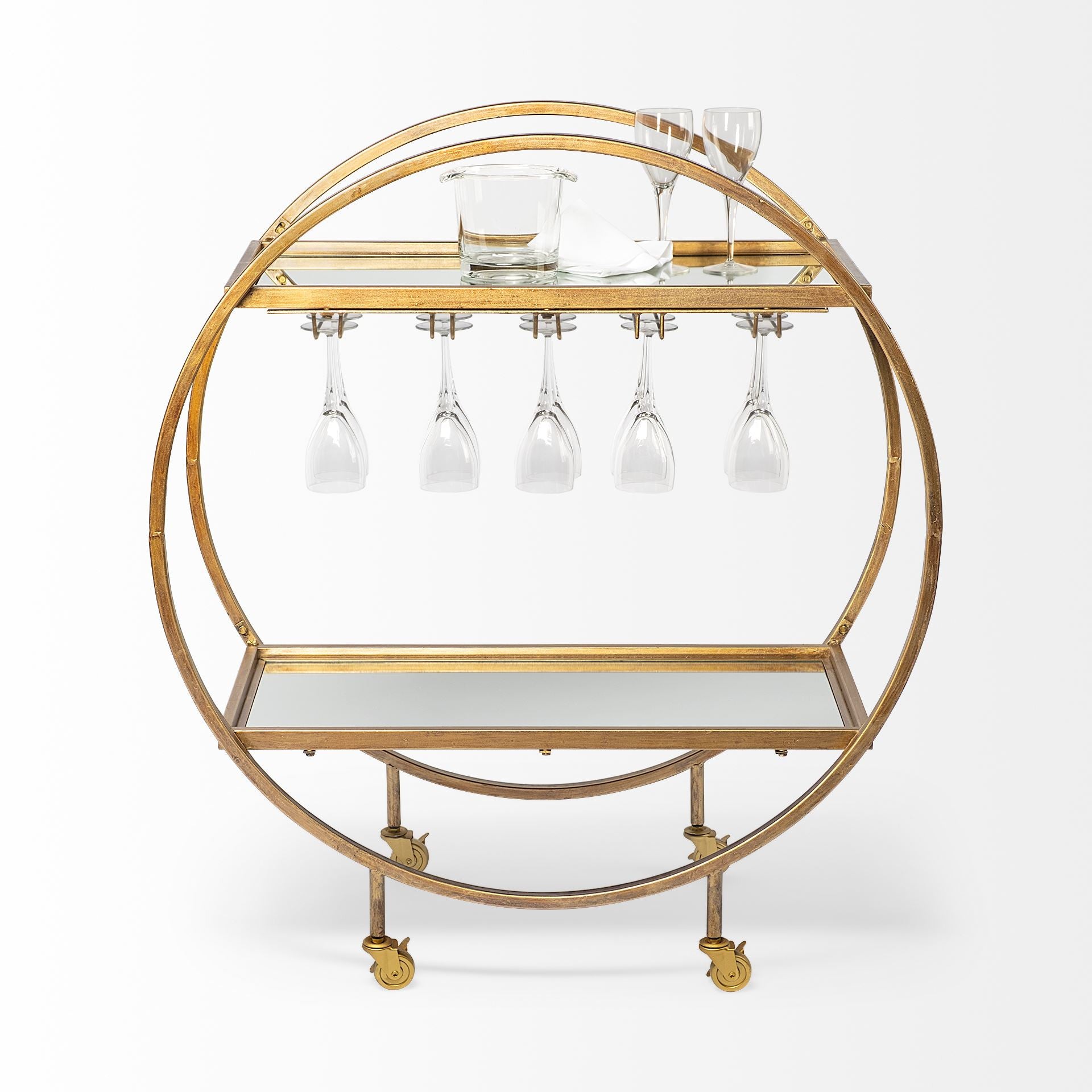 Showstopper Circular Rolling Gold Bar Cart