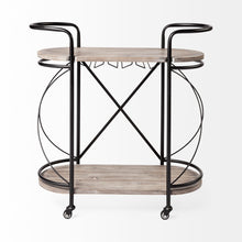Cyclider Black Metal With Two Wooden Shelves Bar Cart