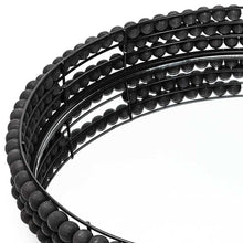 Matte Black Wood With Bead Mirrored Glass Bottom Round Tray 21